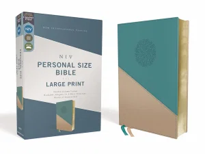 NIV, Personal Size Bible, Large Print, Leathersoft, Teal/Gold