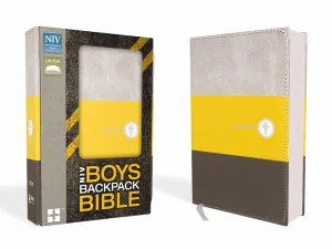 NIV, Boys' Backpack Bible, Compact, Leathersoft, Yellow/Grey