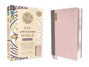 NIV Application Bible, Personal Size, Leathersoft, Pink/Grey, Red Letter