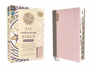 NIV Application Bible, Personal Size, Leathersoft, Pink/Grey, Red Letter Indexed