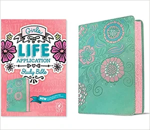 NLT Girls Life Application Study Bible--Leatherlike, Teal/Pink Flowers