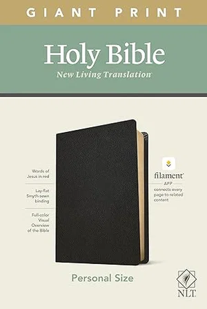 NLT Personal Size Giant Print Bible, Black Genuine Leather, Red Letter