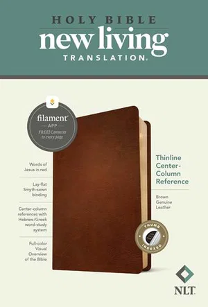 NLT Thinline Centre-Column Reference Bible, Brown Genuine Leather, Indexed