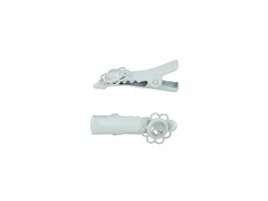 1.25" Lace Crystal Snap Clip - White