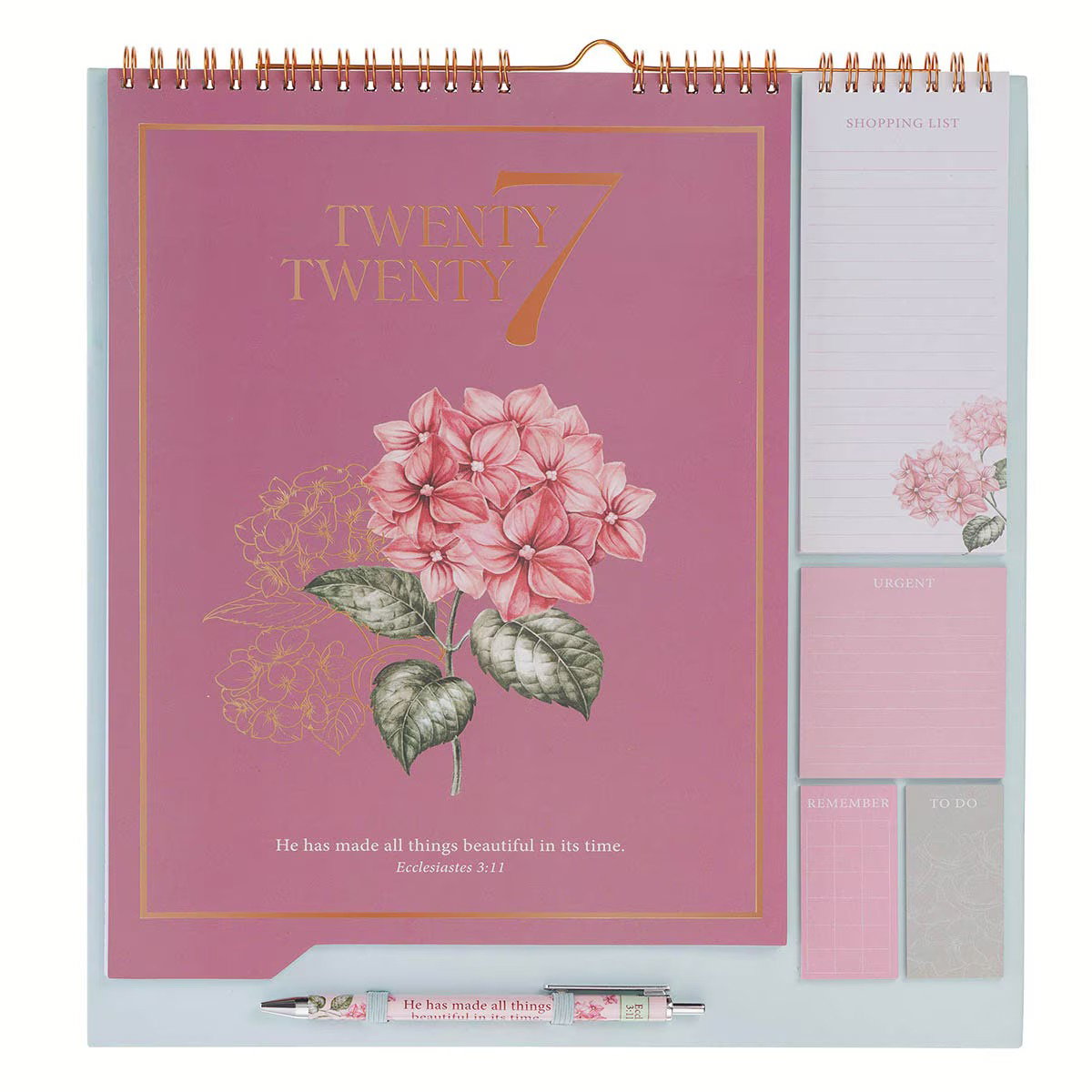 Image of Calendar/Stationery set w/pen Rose & Hydrangeas Ecc. 3:11