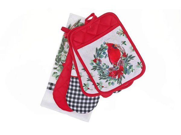 Image of 5 pc Kitchen Towel Set – Cardinal Wreath