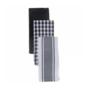 3 Pk Dish Cloth Set - Grey Plaid