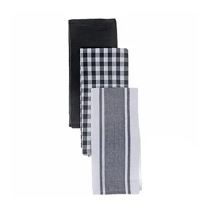 3 Pk Kitchen Towel Set - Grey Plaid