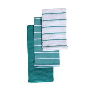 3 Pk Kitchen Towel Set - Teal Striped