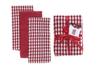 3 Pack Red Checkered Terry Kichen Towels