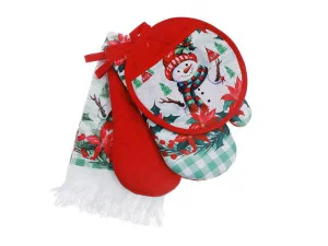 4 pc Kitchen Set (Snowmen with Pointsettia)
