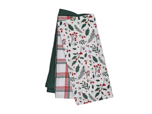 Cotton Kitchen Towel (Set of 3 pcs) (Holly Berries)