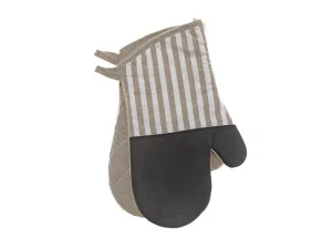Stripe & Neoprene 2 pc Oven Mitt (Taupe)