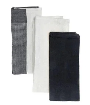 Kitchen Towel Set of 3 Block Print Waffle (Black)
