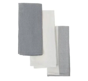Kitchen Towel Set of 3 Block Print Waffle (Drizzle)