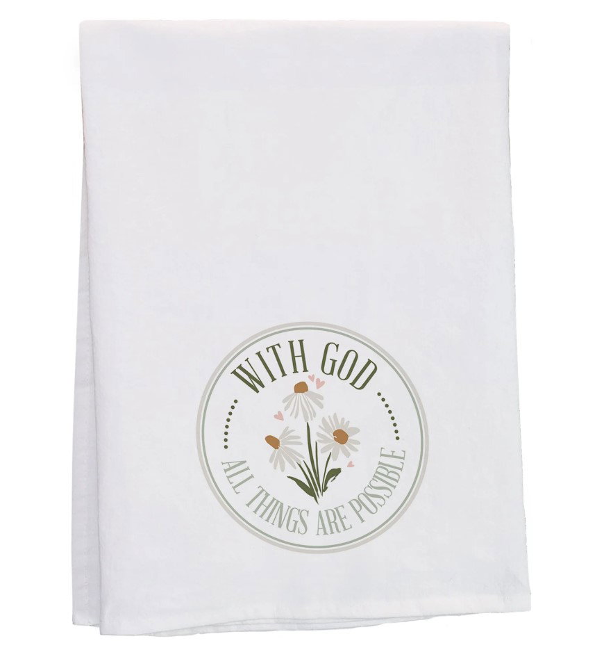Image of With God Possible Daisies Tea Towel