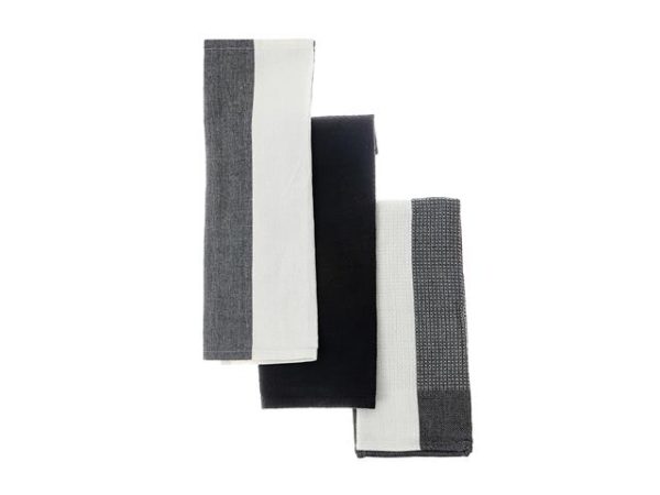 Kitchen Towel Set of 3 Block Print Black