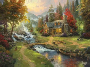 Glass Cutting Board Thomas Kinkade Mountain Paradise