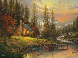 Glass Cutting Board Thomas Kinkade a Peaceful Retreat