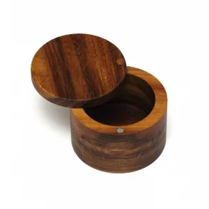 Acacia Salt Box With Swivel Cover 3.5"
