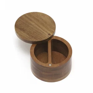 Acacia Divided Salt Box With Swivel Cover 4"