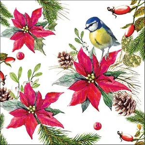 Napkin Luncheon - Bird On Poinsetta
