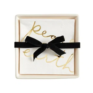 Ceramic Napkin Tray + Napkins - Gold Foil Peace on Earth