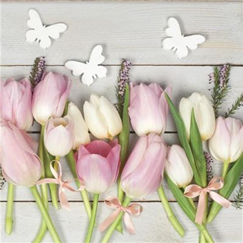 Image of Paper Napkins White & Pink Tulips