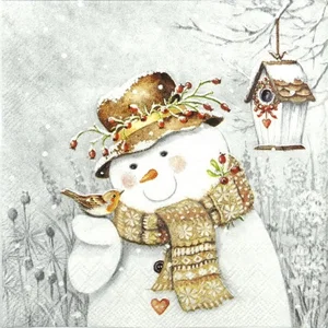 Snowman Holding Robin Napkin Luncheon
