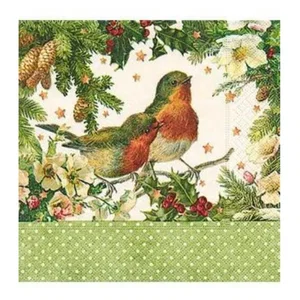 Napkin Luncheon Robins in Green