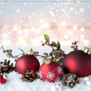 Napkin Luncheon Red Baubles on Snow