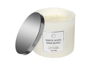 White Suede: 14oz 3 Wick Luxe Scented Candle w/lid DWSO