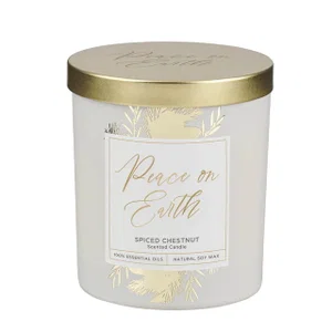 Glass Candle with Metal Lid Peace on Earth