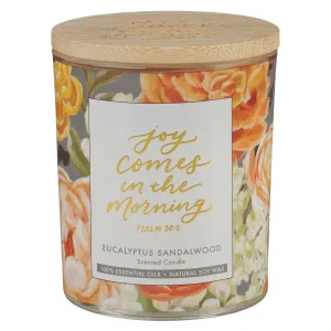 Glass Candle w/Bamboo Lid Floral Joy Comes in the Morning Ps. 30:5