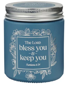Glass Candle w/Screw Top Lid Blue Bless You and Keep You Num. 6:2