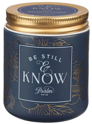 Glass Candle w/Screw Top Lid Navy Be Still Ps. 46:10