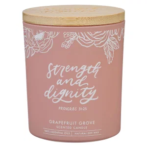 Glass Candle w/Bamboo Lid Pink Strength & Dignity Prov. 31:25