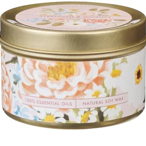 Tin Candle Floral Pink Strength & Dignity Prov. 31:25