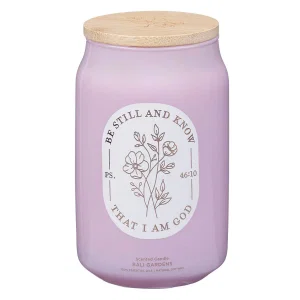 Glass Candle w/Bamboo Lid Be Still and Know Ps. 46:10
