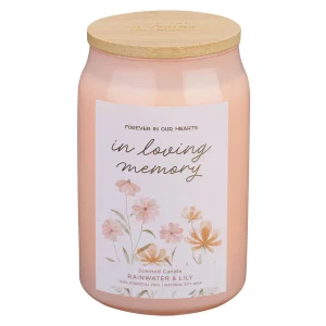 Glass Candle w/ Bamboo Lid In Loving Memory