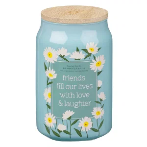 Glass Candle w/ Bamboo Lid Friends Fill Our Lives With Love & Laughter