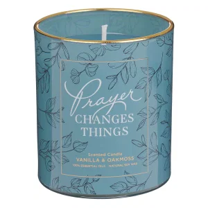 Candle Glass With Duster Blue Prayer Changes Things
