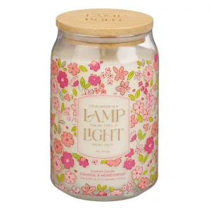 Glass Candle w/Bamboo Lid Pink Floral Lamp For My Feet Ps. 119:105