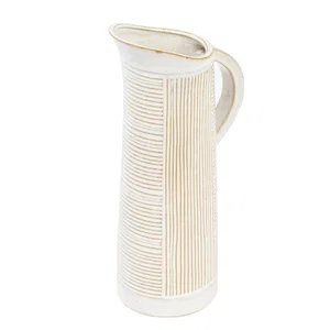 Cermanic White Lines Pitcher Vase
