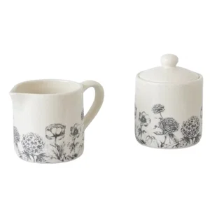 Black and White Botanical Cream and Sugar (Pair)