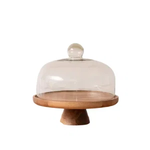 Wood Cake Stand with Glass Dome