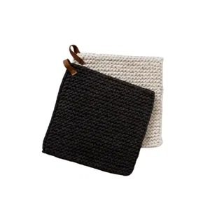 Knitted Pot Holders - Black and Cream (Pk/02 Ast)