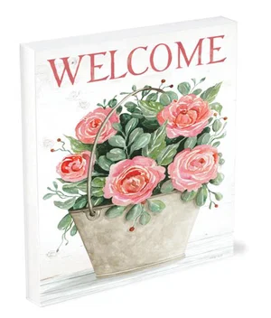 Shelfie Sitter Welcome Roses In Pail 4x5