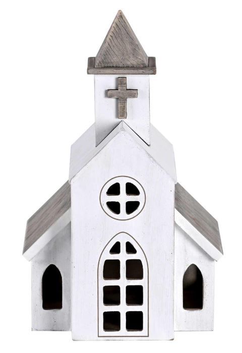 Image of Figurine White Church Steeple Wood 11.5H
