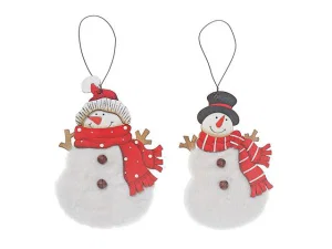 Fuzzy Wood Snowman Ornament